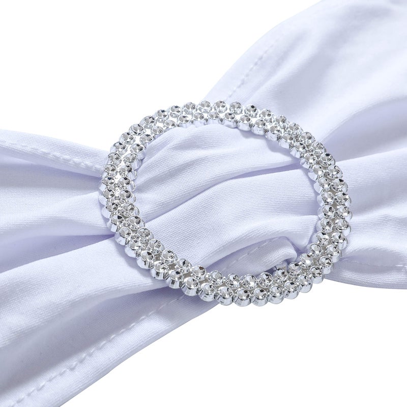 Obstal 50 PCS Spandex Stretch Chair Sashes Bows for Wedding Reception- Universal Elastic Chair Cover Bands with Buckle Slider for Banquet, Party, Hotel Event Decorations White Sashes - Image 3